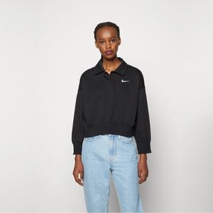 Nike Phoenix Fleece Three-Quarter Sleeve Crop Polo Sweatshirt
Color: Black/Sail